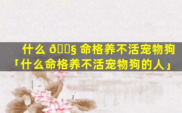 什么 🐧 命格养不活宠物狗「什么命格养不活宠物狗的人」